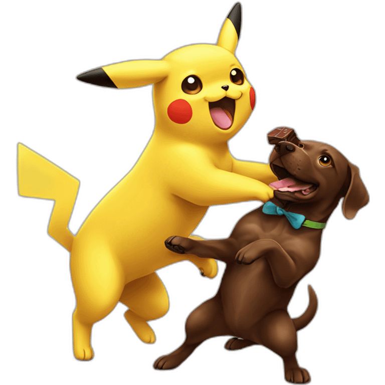 Pikachu fighting chocolate labrador emoji