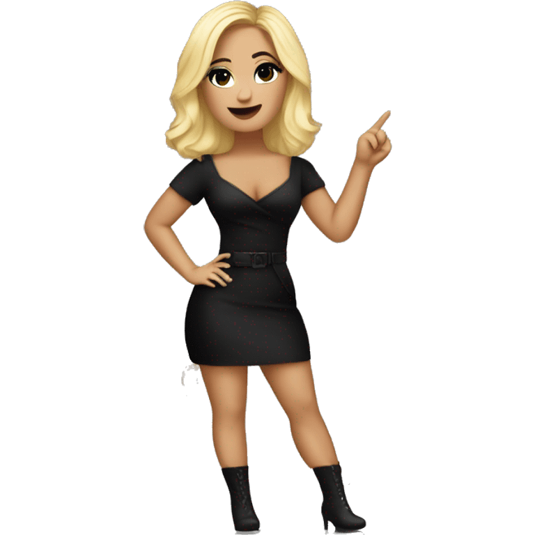 Emoji of Demi Lovato with blonde hair in a black mini dress, confidently pointing forward with a stylish, influencer vibe emoji