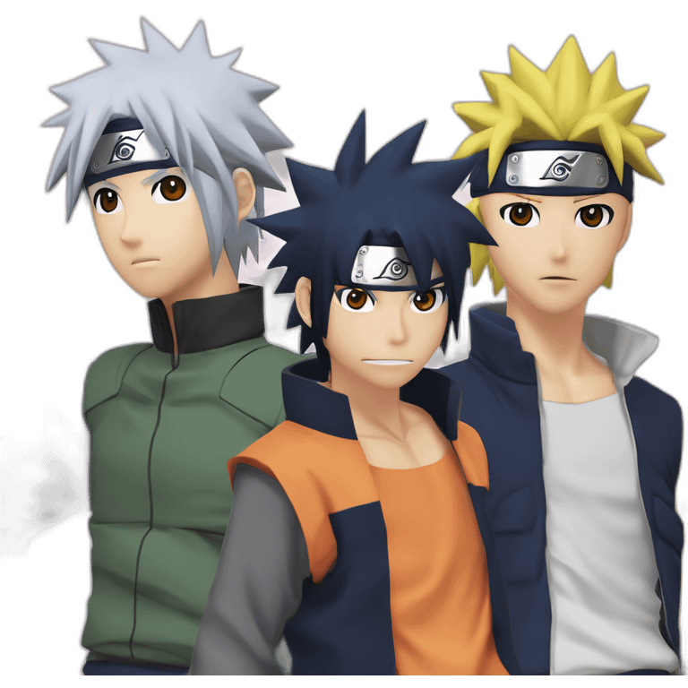 group photo of Naruto Uzumaki, Sasuke Uchiha, Sakura Haruno, and Kakashi Hatake emoji