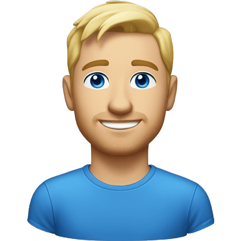 A head and shoulders shot of a 32 year old Caucasian man, with short blond hair,   with blue eyes wearing a t-shirt. emoji