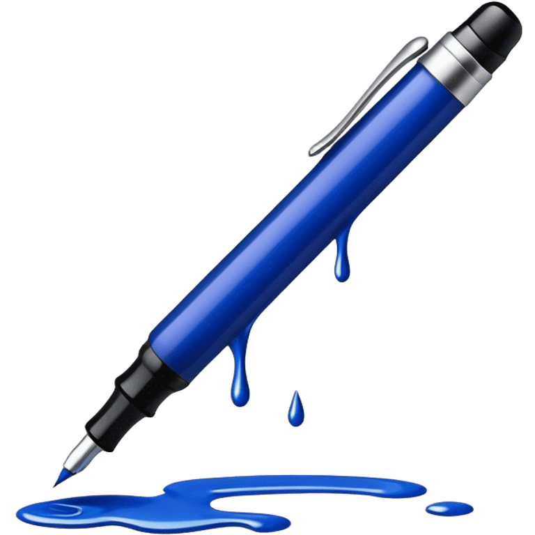 Create a vibrant emoji featuring a classic ink pen (fountain pen) as the main symbol of prose writing. The design should highlight the elegant curves of the pen, with ink flowing from the nib onto a blank page or scroll. Use deep ink blue, black, and subtle metallic accents to convey sophistication and creativity. The emoji should be simple yet striking, representing the art of storytelling. Make the background transparent. emoji