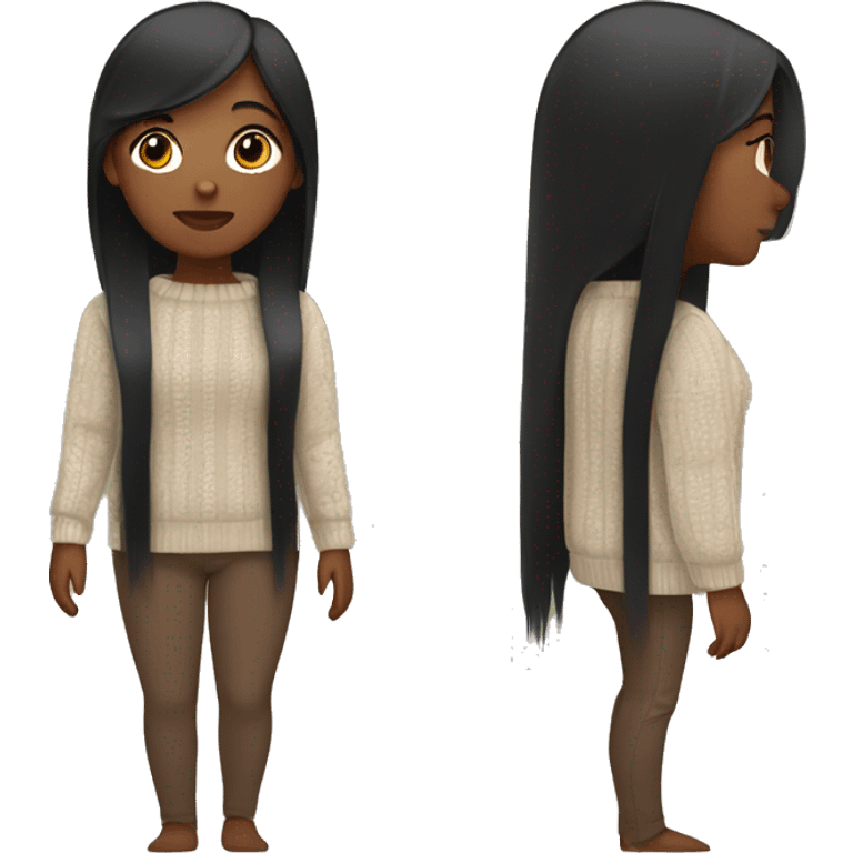 Brown skin girl with straight black hair wearing sweater emoji