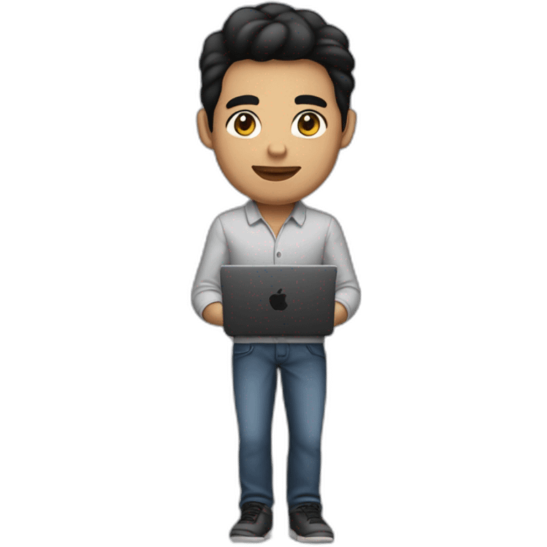 developer with mac laptop in front light skin tone and black hair styled emoji