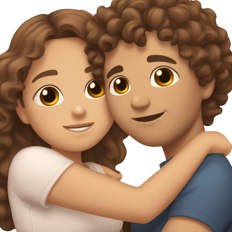 Cute chubby Girl with brown curly hair hugging a tall handsome boy with brown hair emoji