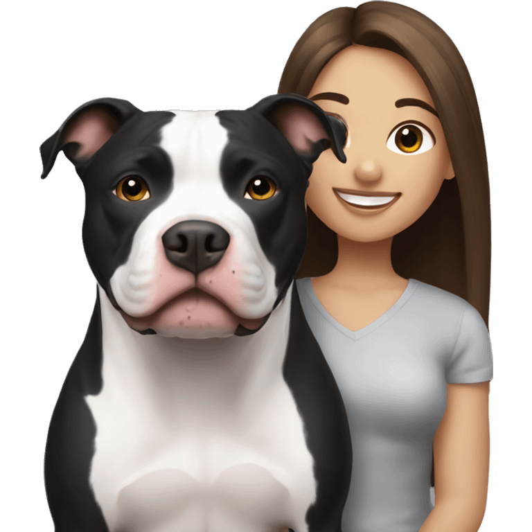 Black and white pitbull with brunette girl emoji