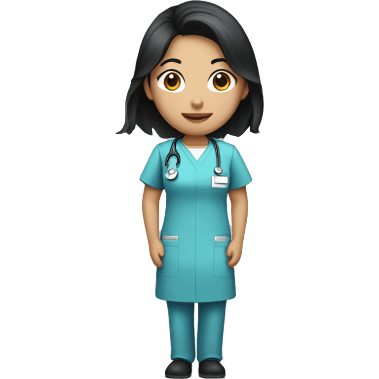 Asian nurse with black hair and tan skin in scrubs emoji