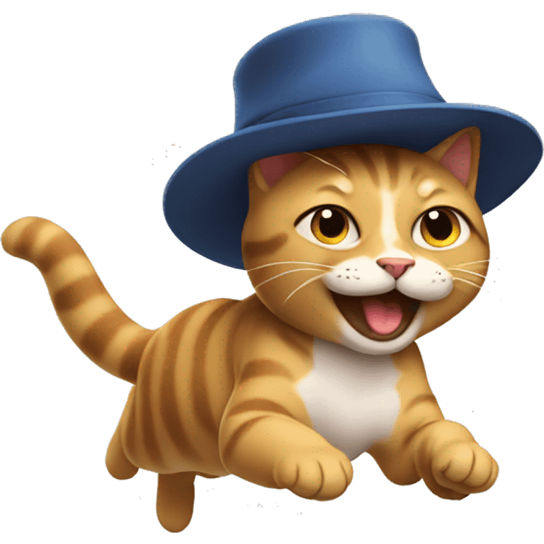 running cat with a hat emoji