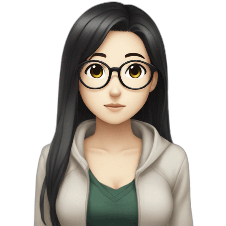 FEMALE,SHSL MATHEMATICIAN,BLACK EYES,BLACK HAIR LONG,USE GLASSES,TAN SKIN DANGANRONPA OC emoji