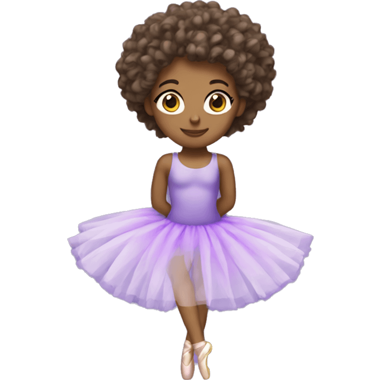 ballerina with curly hair wearing a purple tutu emoji