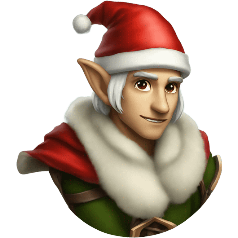 rogue male elf fantasy wearing santa hat emoji