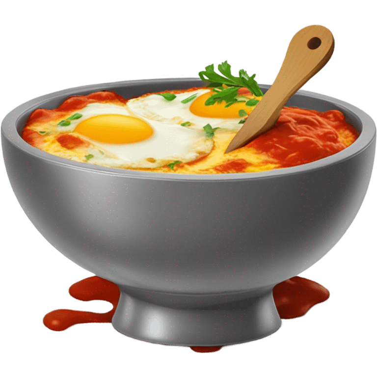 Shakshuka bowl mit roter Sauce  mit 3 Spiegeleiern  emoji