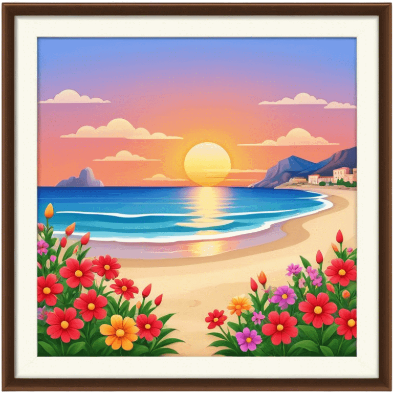 Sunset in italy beach with flowers emoji