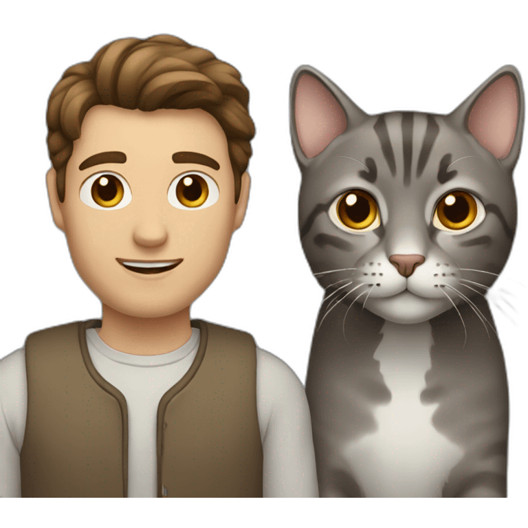 Man with brown hair with grey cat emoji