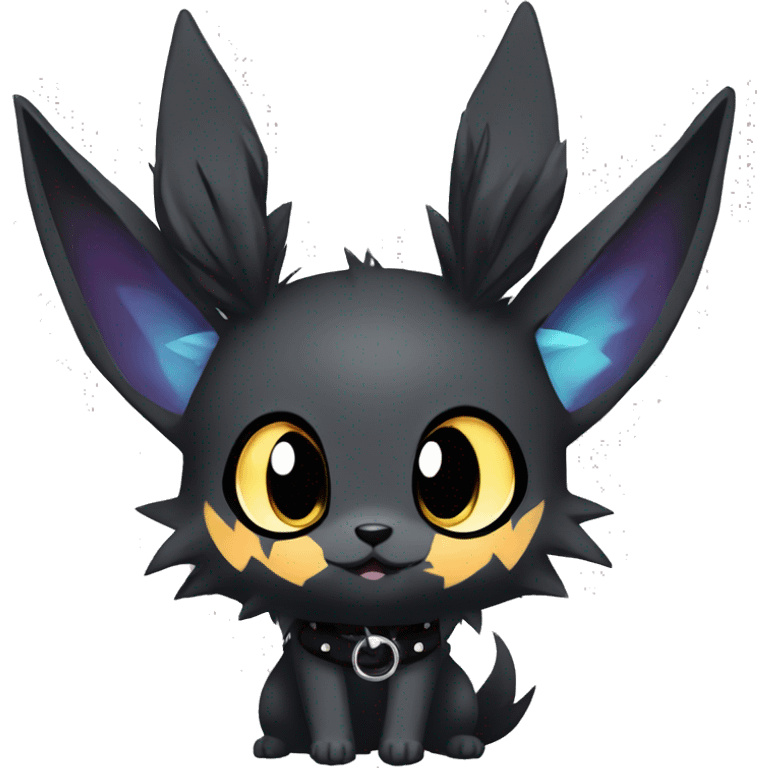 Dark Black Punk Kawaii Eeveelution-Cute-Pokémon-fusion with a cute edgy collar full body emoji