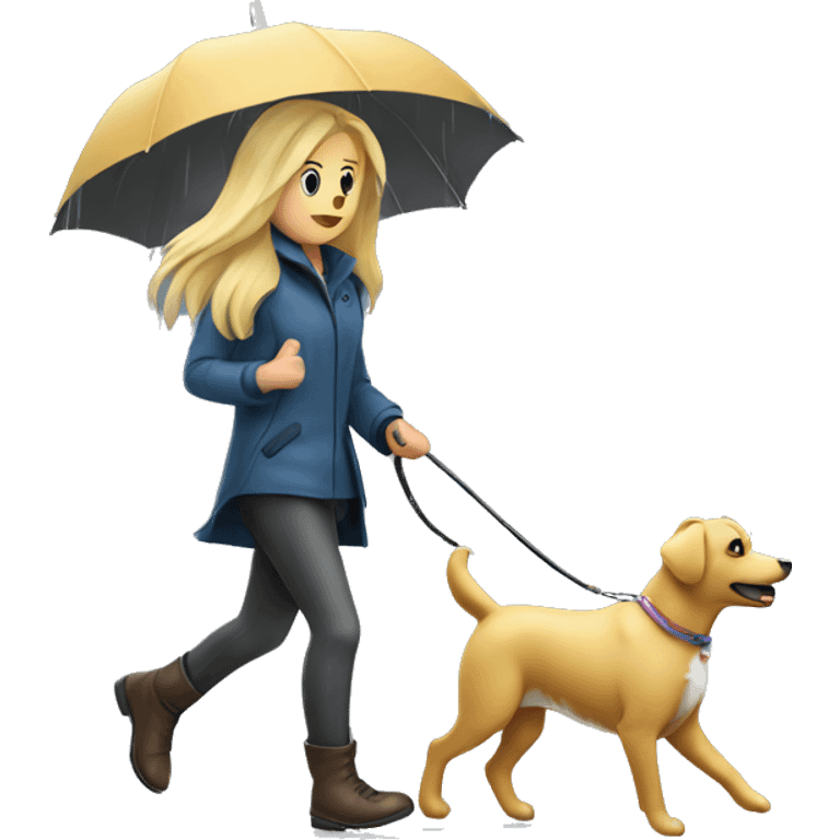 Blonde girl walking dog under the rain emoji