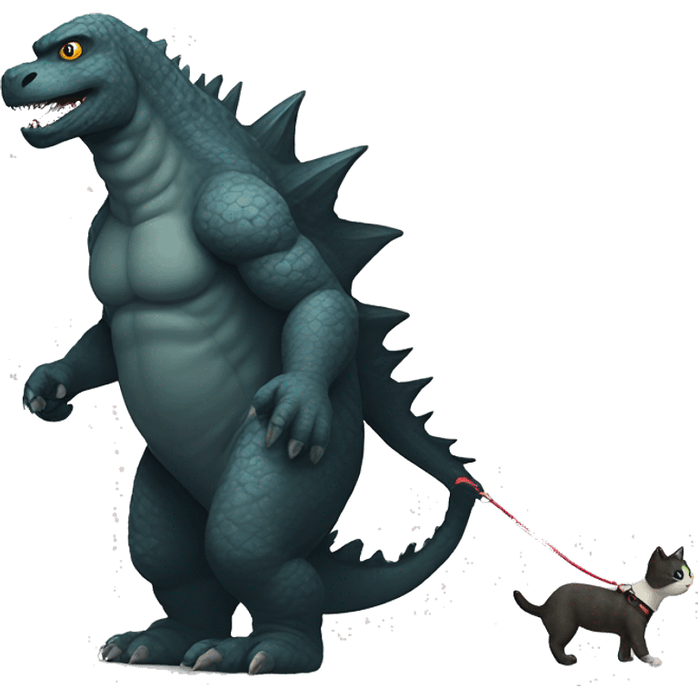 Godzilla walking his pet cat wit a leash emoji