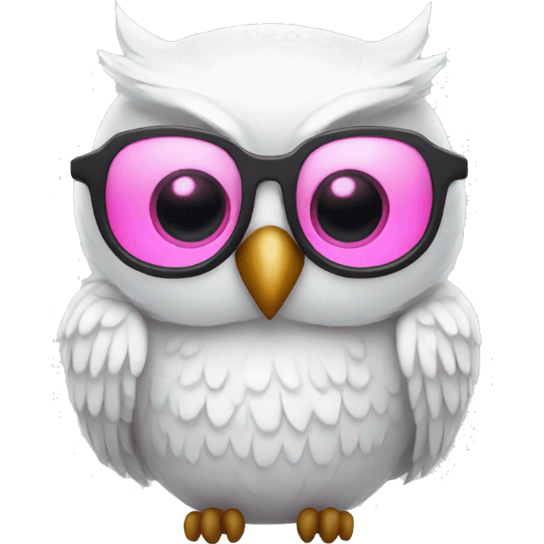 White owl with pink eyes and glasses emoji