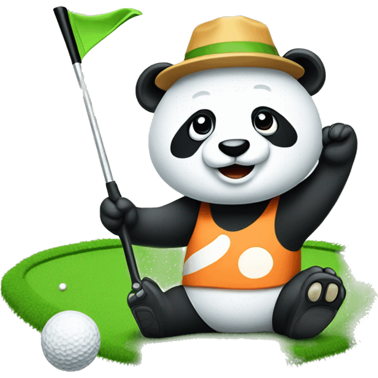 Panda playing golf with hat emoji