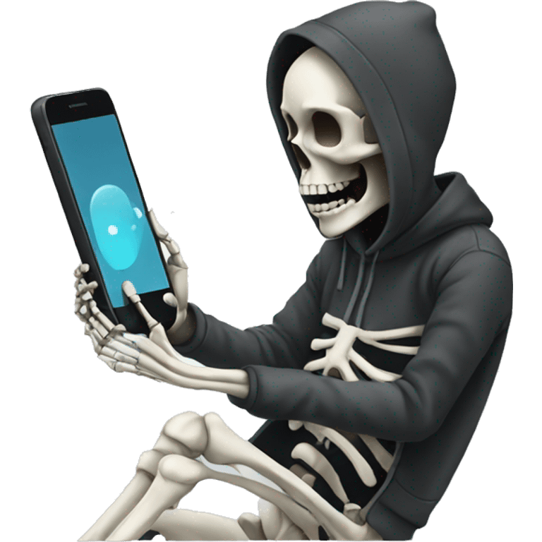 Skeleton wearing a hoodie and watching his phone emoji