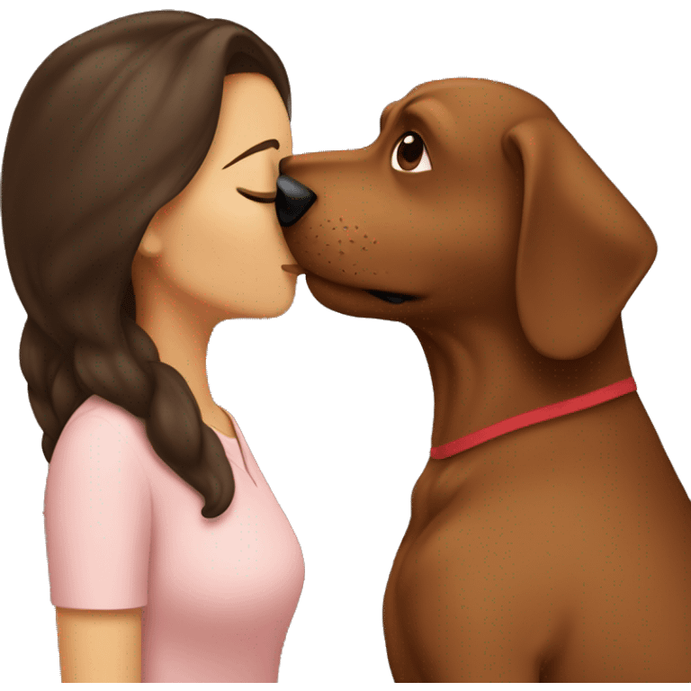 Brunette kissing big brown dog emoji