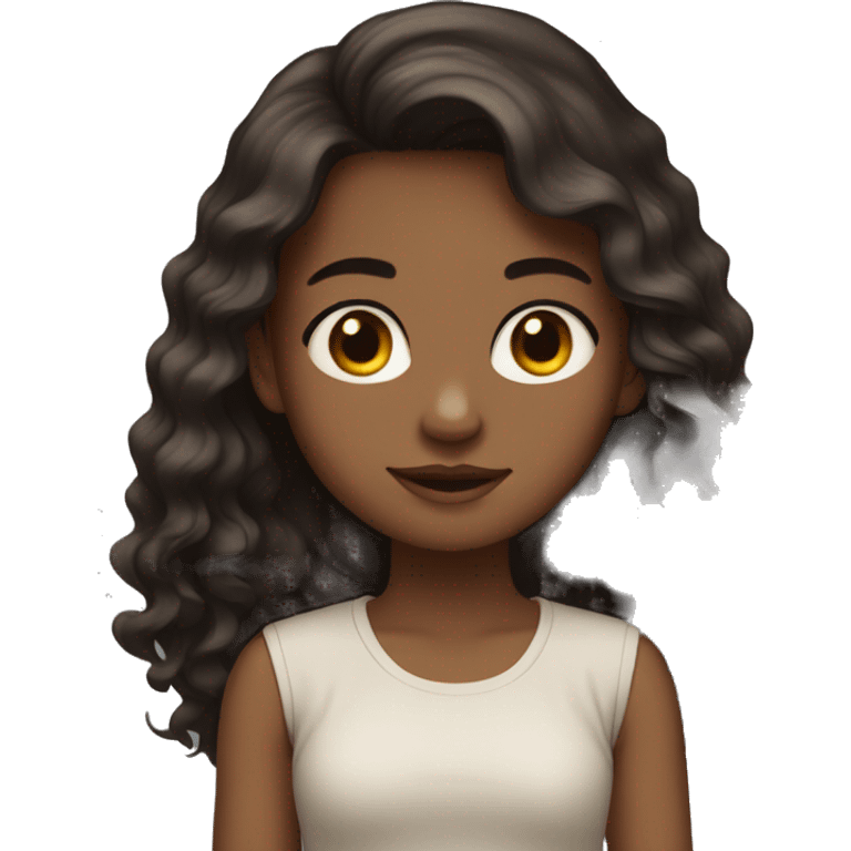 girl with grown eyes, dark brown long wavy layered hair  emoji