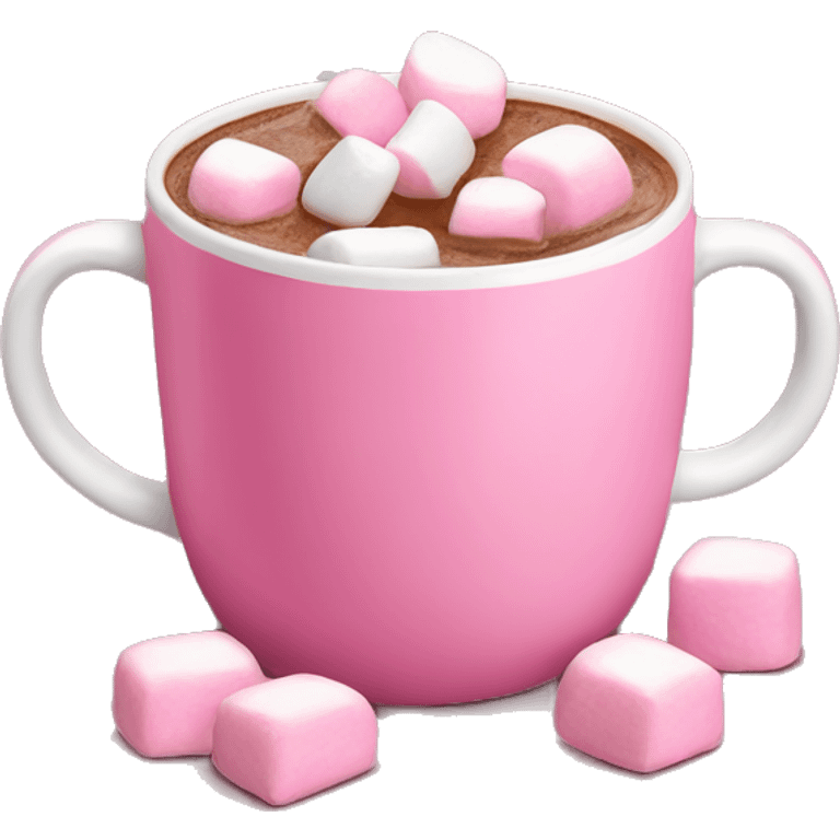 Hot chocolate in a pink mug with pink marshmallows emoji