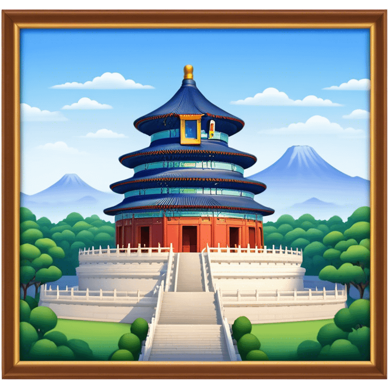 Cinematic Realistic Temple of Heaven Landmark Emoji, depicted with expansive historic architecture set in lush gardens rendered with lifelike detail and serene lighting. emoji