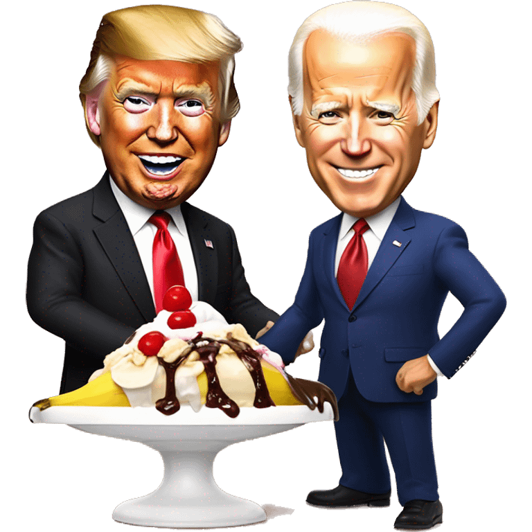 Donald Trump and Joe Biden sharing a giant banana split sundae emoji