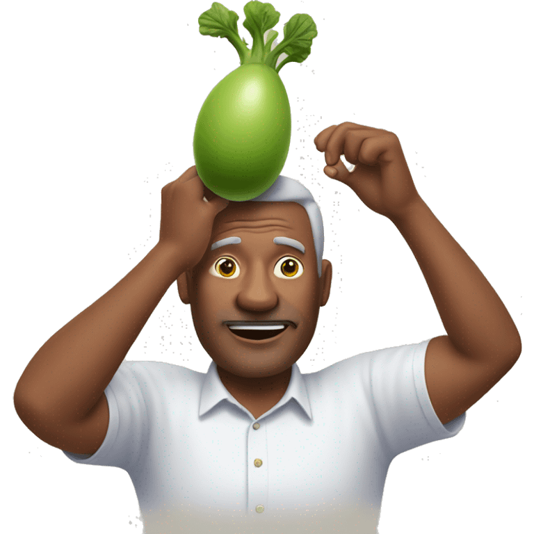 My dad raising an egg plant over his head  emoji