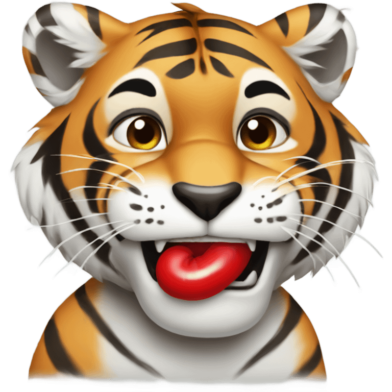 Tiger putting on red lipstick and blowing kisses  emoji