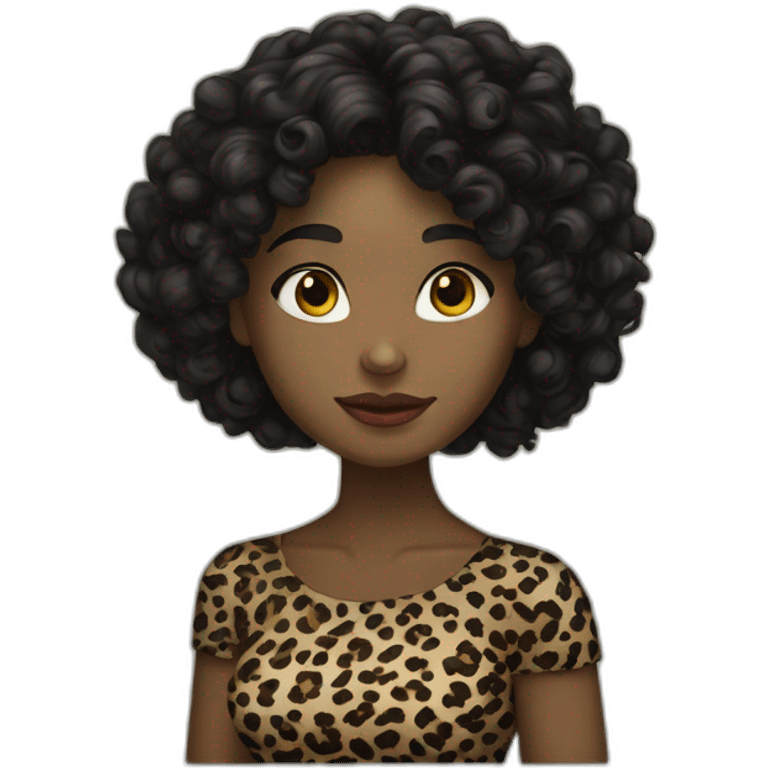 White European curly longblackhair girl in leopard emoji