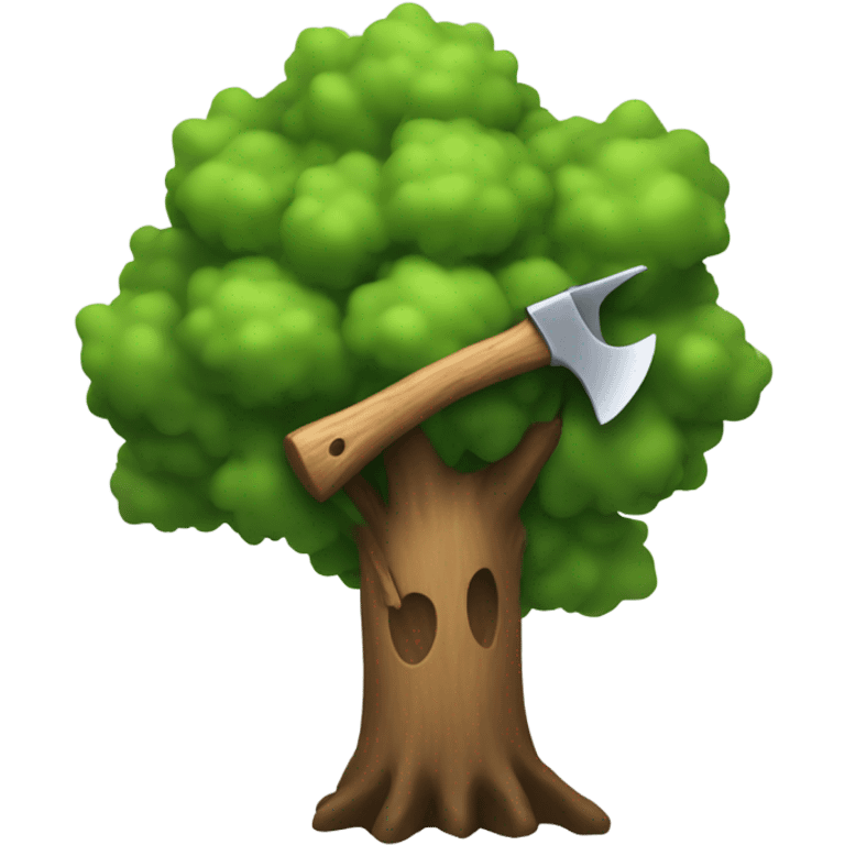 Tree with an axe in it emoji