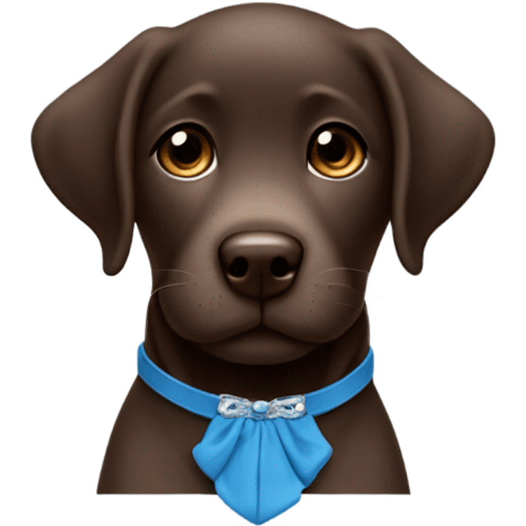 Rich Chocolate Labrador puppy with small white fur on chest and cute blue collar emoji