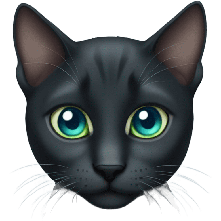 black and dark gray cat blue green eyes emoji