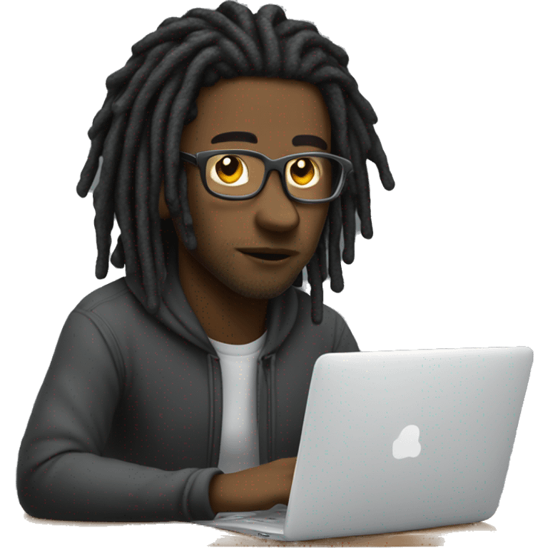 Black-guy-with-dreads-wearing-trackstuit-sitting-down-on-chair facing-foward-focused-on-laptop-computer- emoji