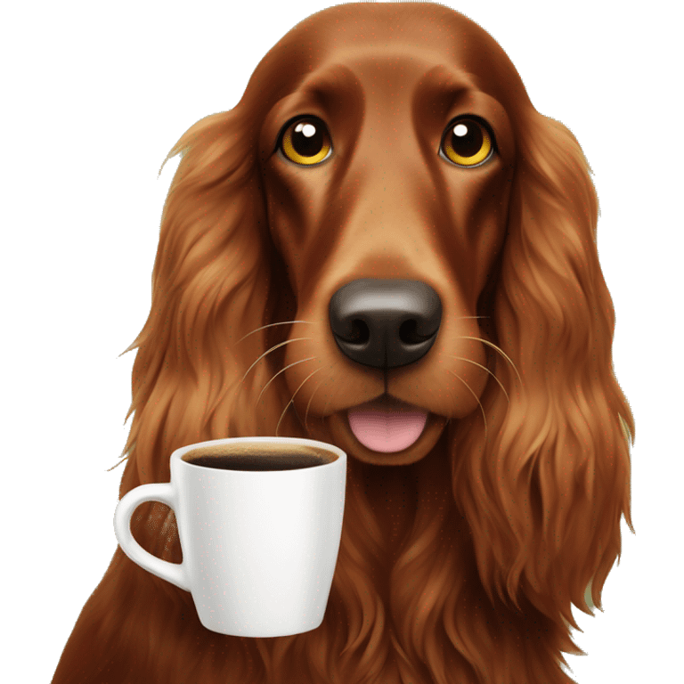 Happy Irish setter with coffee emoji