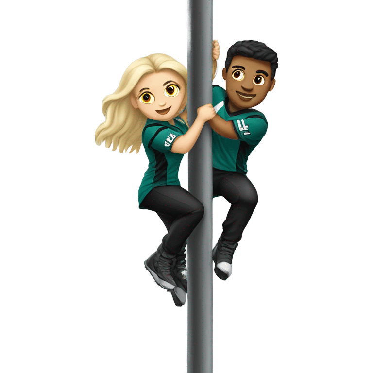 Brunette female and blonde male who are both eagles fan climbing up a pole emoji