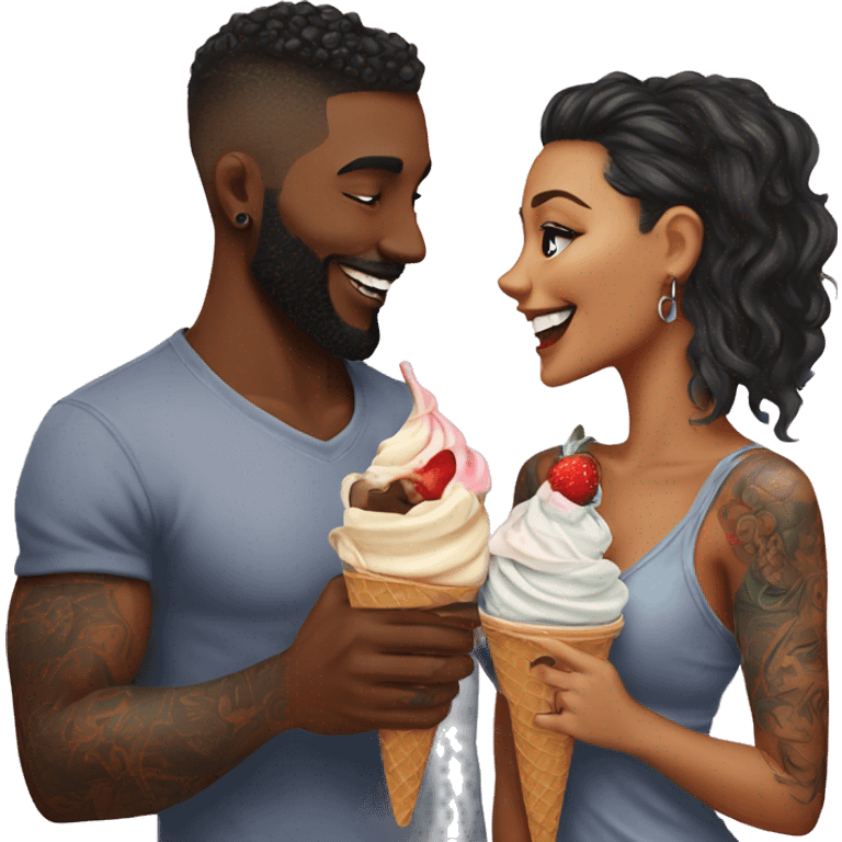 Romantic ice cream date for beautiful tattooed couple emoji