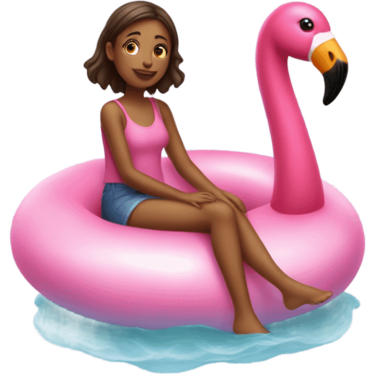 girl sitting on a flamingo float is emoji