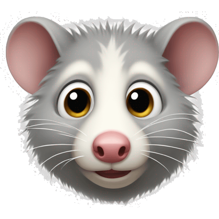 A detailed emoji of an opossum's face, showing sadness with a tear dropping from its left eye. emoji