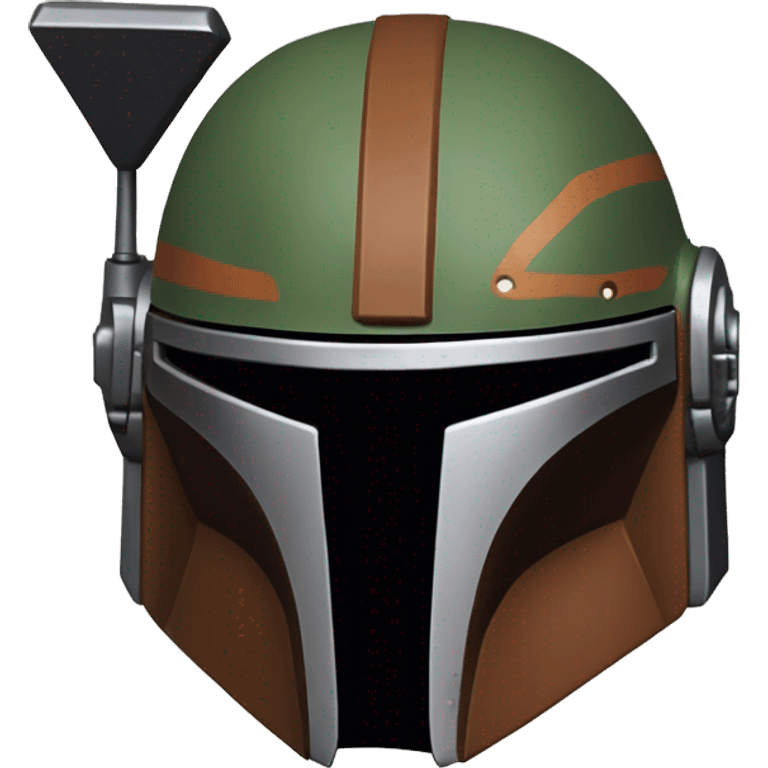 Olive and rust colored Mandalorian helmet with antenna emoji