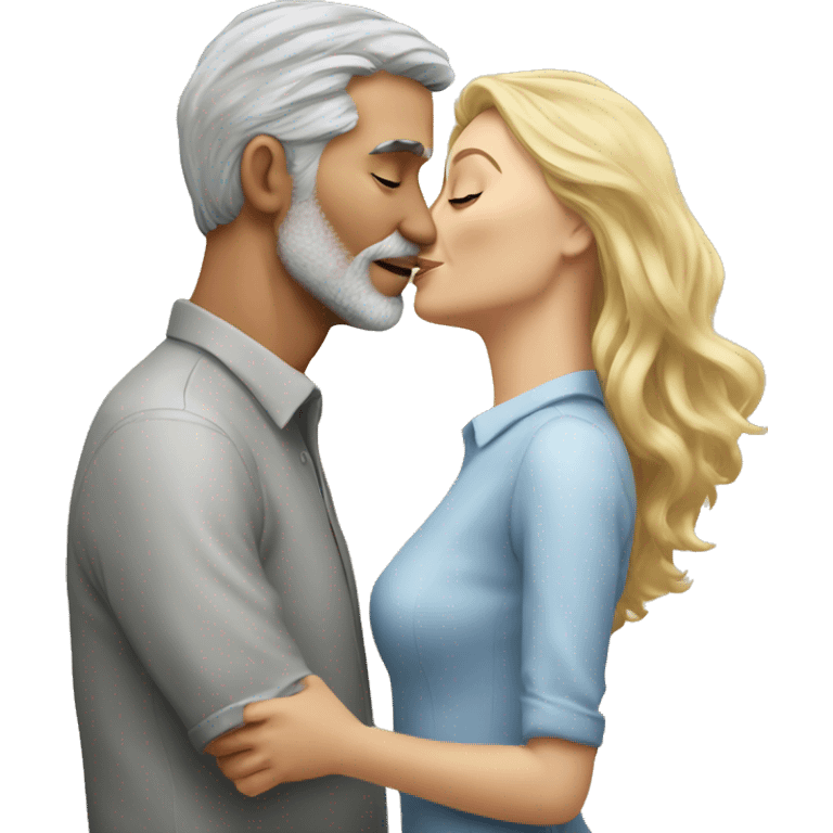 Realistic  grey hair man kissing woman blonde  emoji