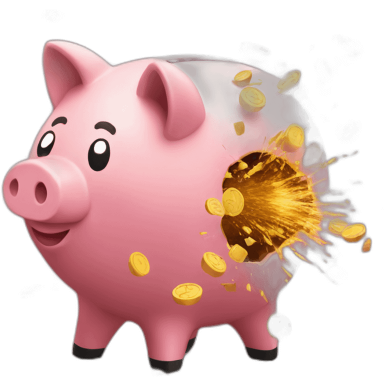 Piggy bank exploding from being full emoji