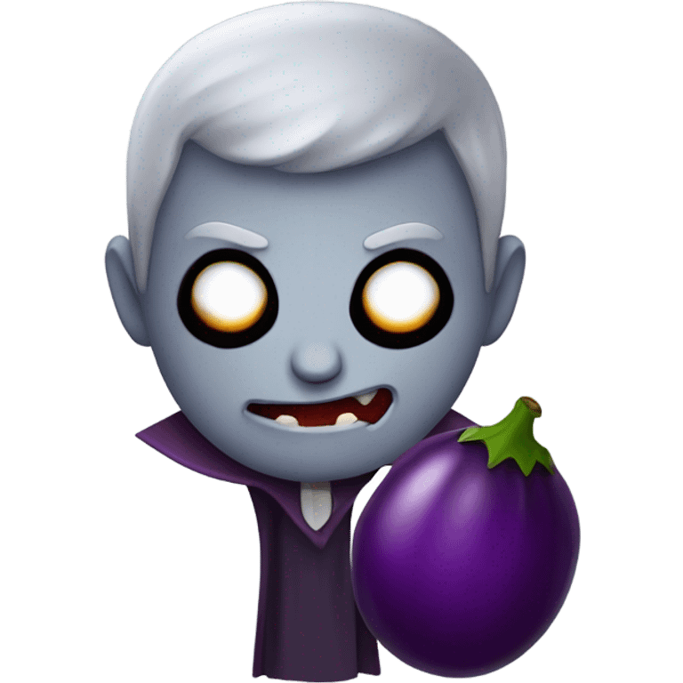  A scary gray vampire man holding a purple eggplant emoji