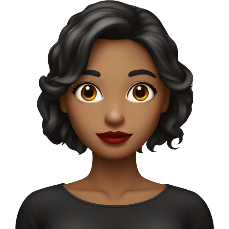 una chica de cabello negro largo con labial rojo y ojos marrones con piel blanca emoji