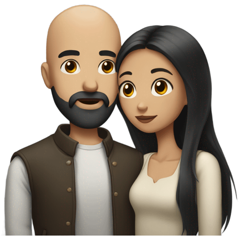 Bald man with black beard kissing girl with long black hair emoji