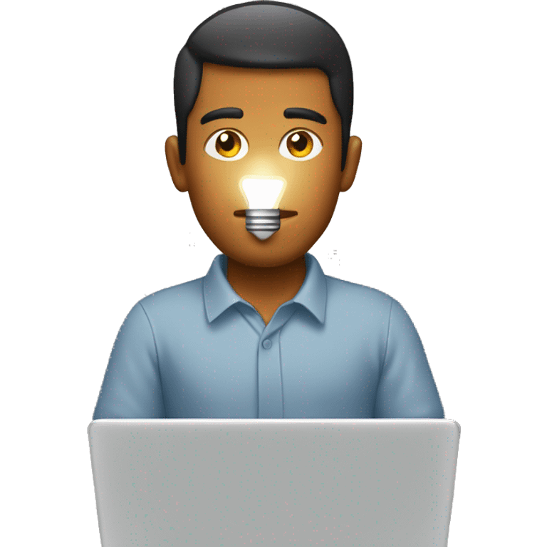 man with laptop and light bulb above head emoji