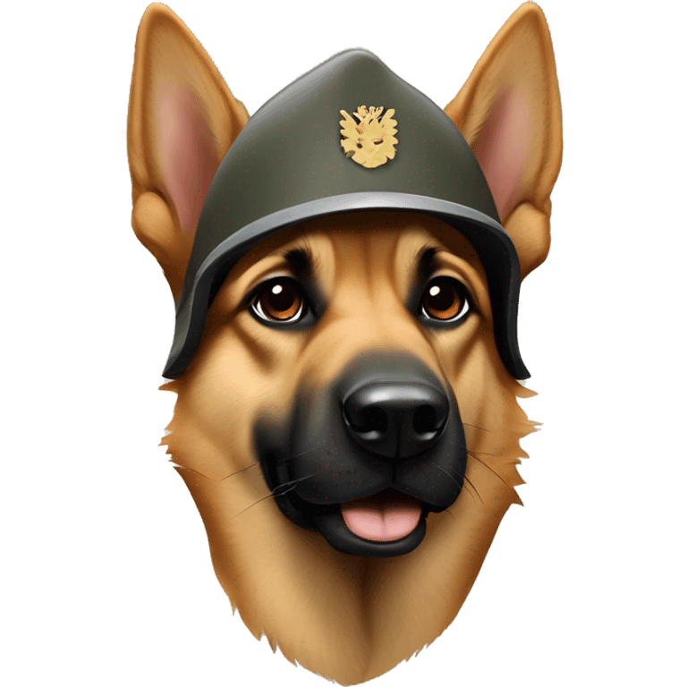 german shepard light brown dog, only the edge of the nose is black, wearing a modern military helmet emoji