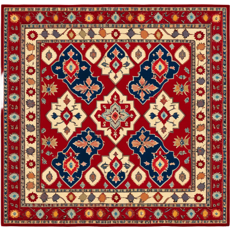 Cinematic Realistic depiction of a richly patterned Turkish carpet, rendered with exquisite details and vibrant colors, set against a soft, warmly lit background that emphasizes its artisanal craftsmanship emoji