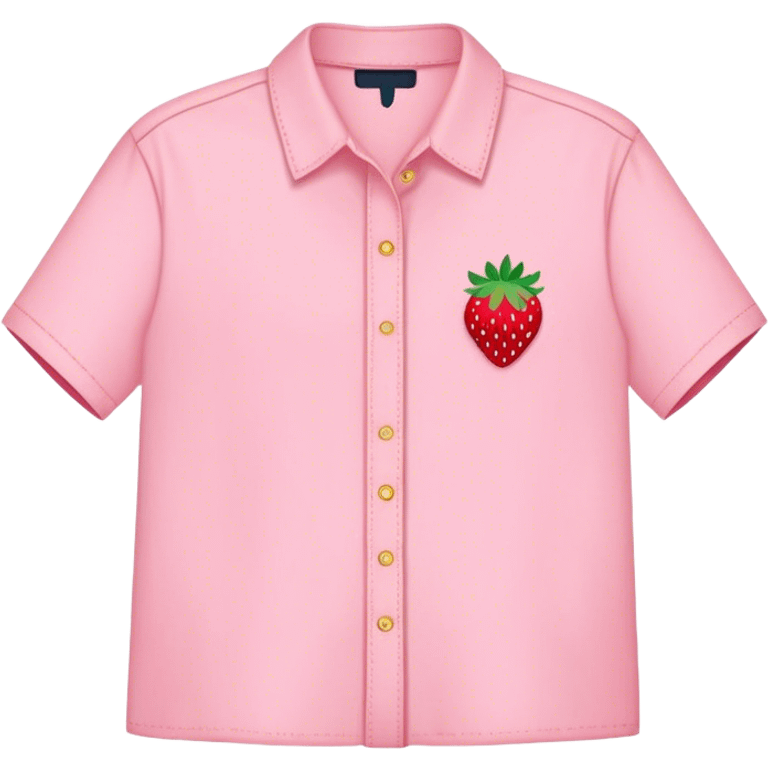 pastel pink shirt with a strawberry embroidered in the center emoji